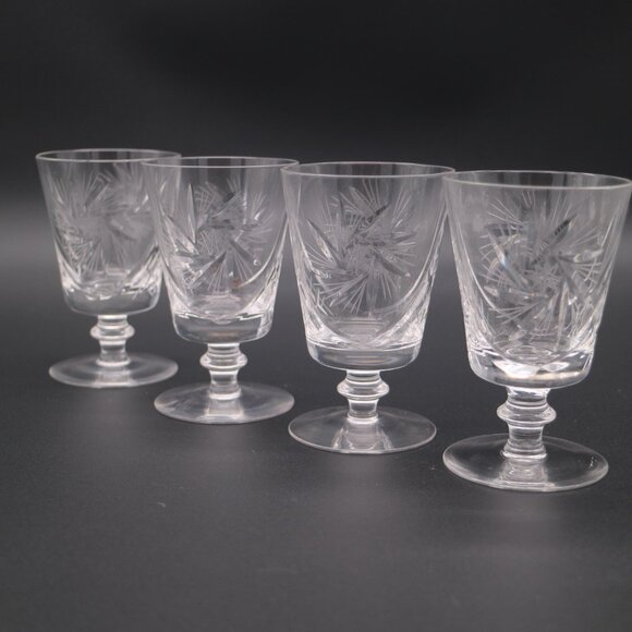 Vintage 4" Pinwheel Cut Crystal Cordial Liqueur Glass – Set of 4 - Picture 2 of 9